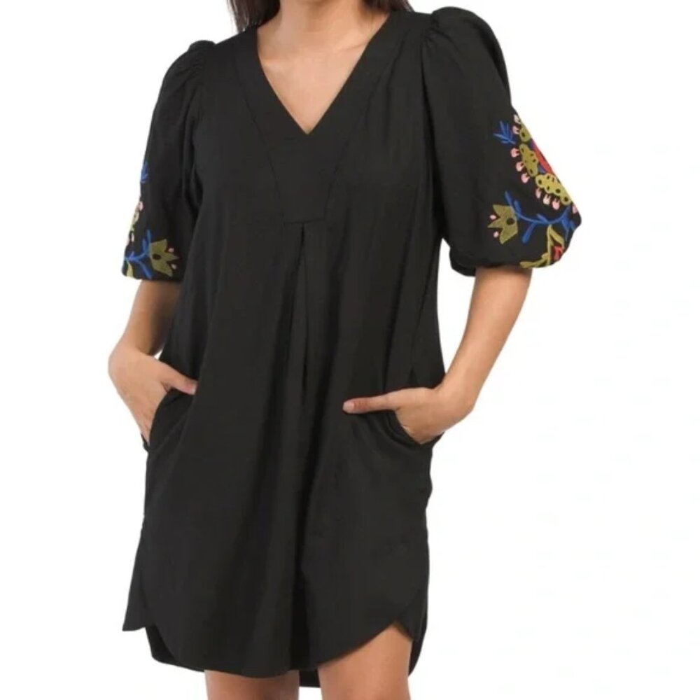Halston Embroidered Linen Mini Dress